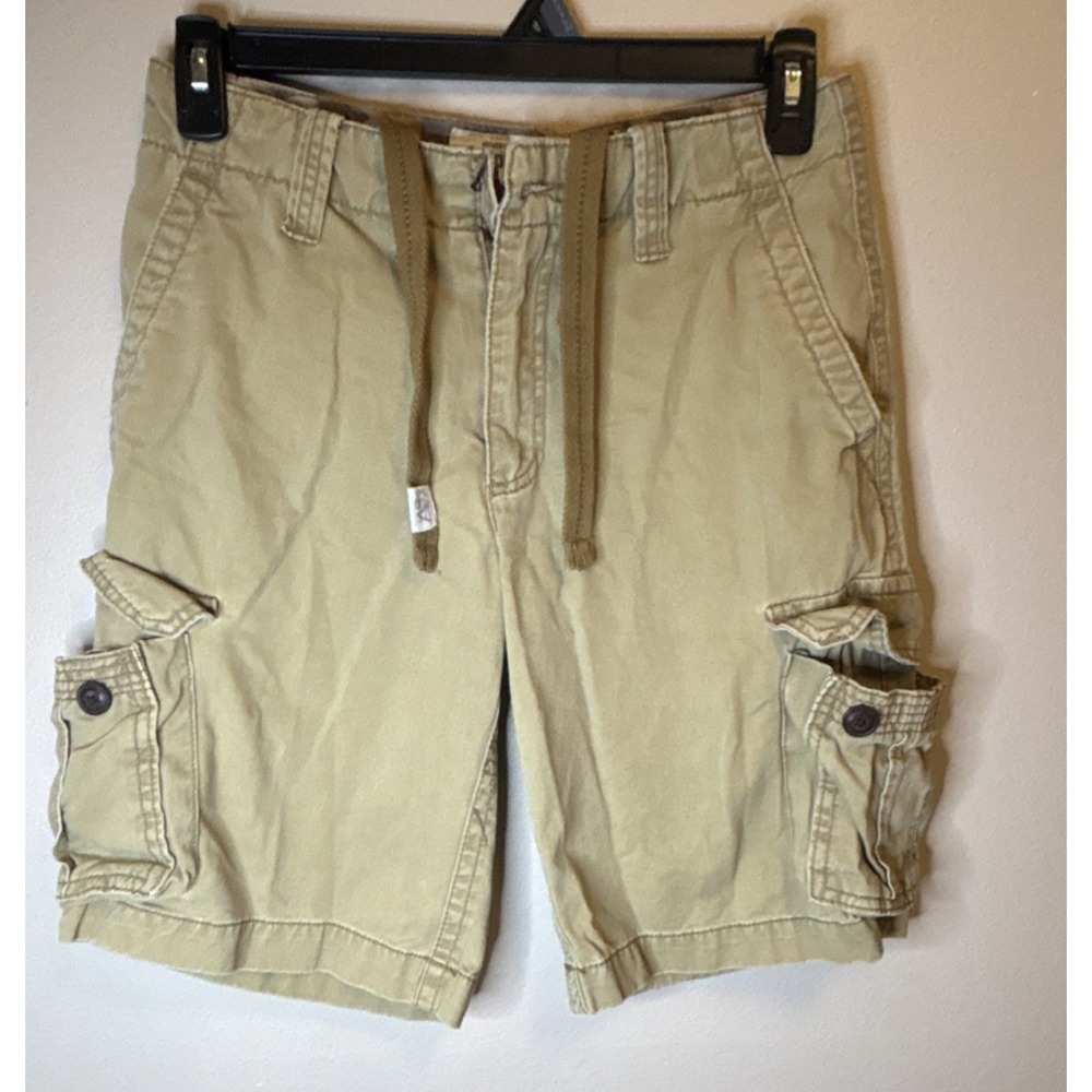 Aéropostale Men's Beige Cotton Cargo Shorts Flat Front Button Drawstring Pockets